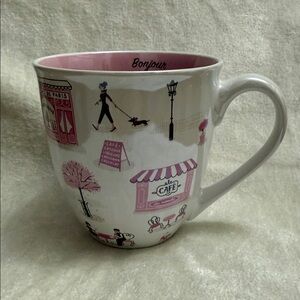 Bonjour Pink Parisian Cafe Ceramic Accent Mug